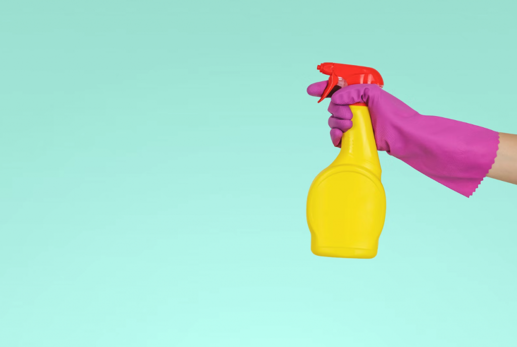 woman holding cleaning bottle